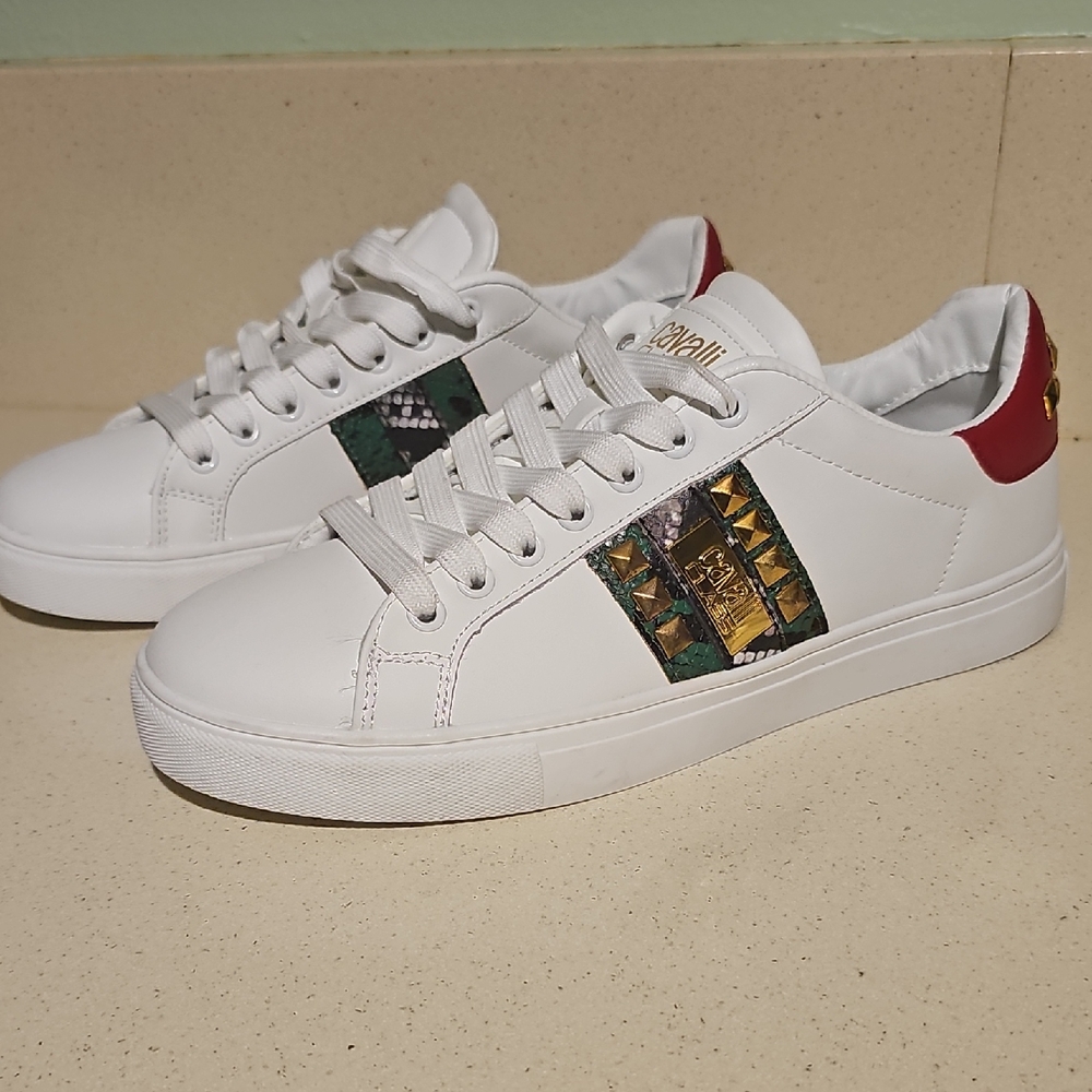 Roberto Cavalli White and Green Athletic Shoes